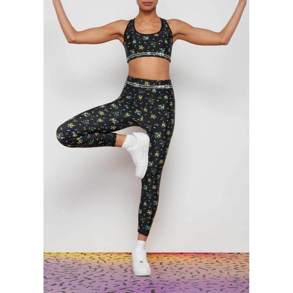 Adam Selman Sport Carbon38 Black Wildflower Hi Rise Leggings AND Bra SET NWT XL